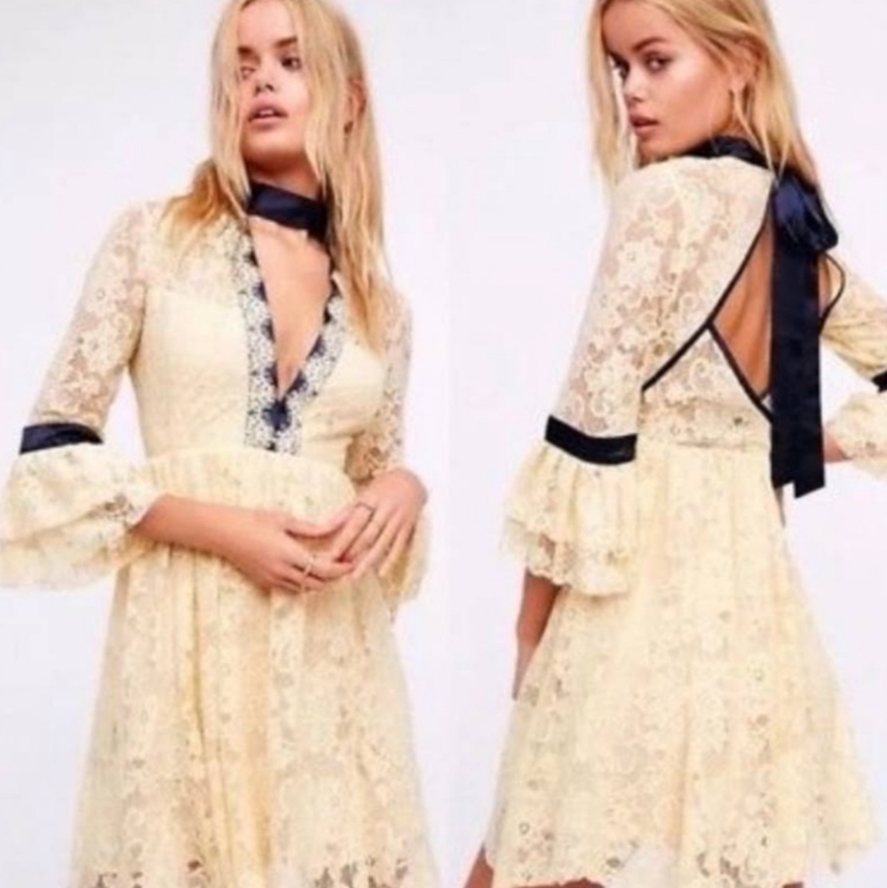Free People Cream & Blue lace dress